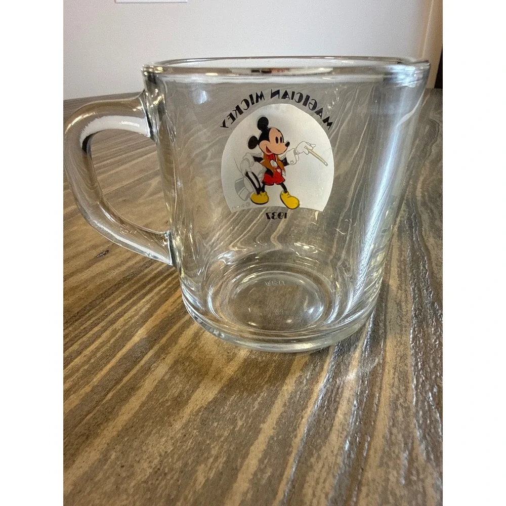 Vintage Disney Magician Mickey Mug Clear‎ 1937 Collectible Glass Cup USA Made